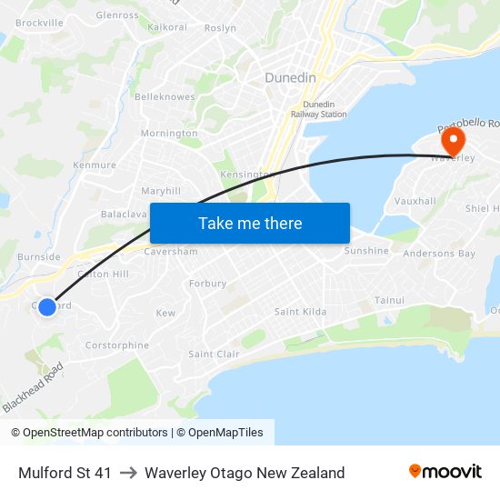 Mulford St 41 to Waverley Otago New Zealand map