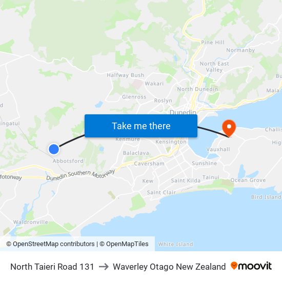 North Taieri Road 131 to Waverley Otago New Zealand map