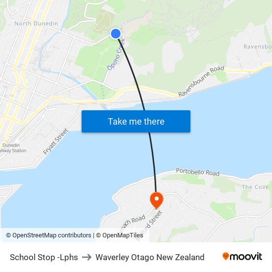 School Stop -Lphs to Waverley Otago New Zealand map