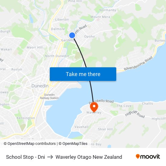 School Stop - Dni to Waverley Otago New Zealand map