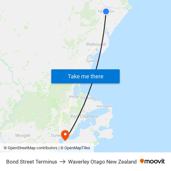Bond Street Terminus to Waverley Otago New Zealand map