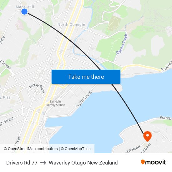 Drivers Rd 77 to Waverley Otago New Zealand map