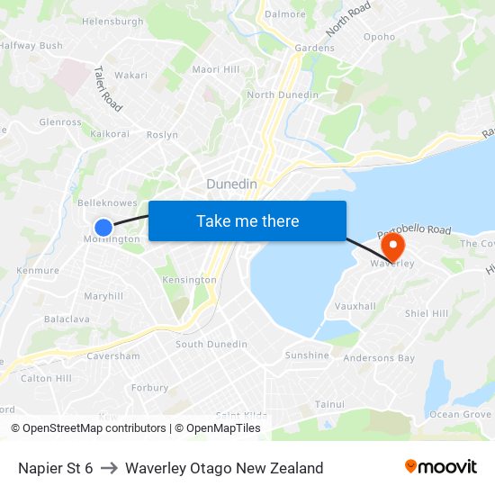 Napier St 6 to Waverley Otago New Zealand map