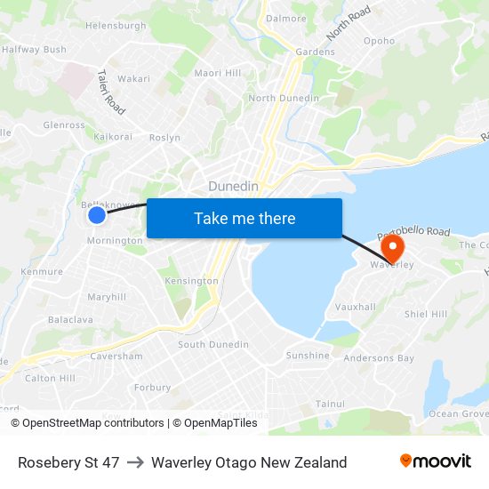 Rosebery St 47 to Waverley Otago New Zealand map