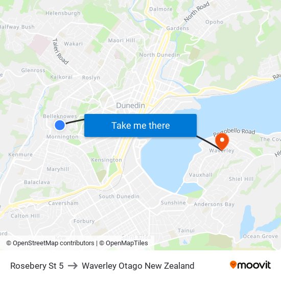 Rosebery St 5 to Waverley Otago New Zealand map