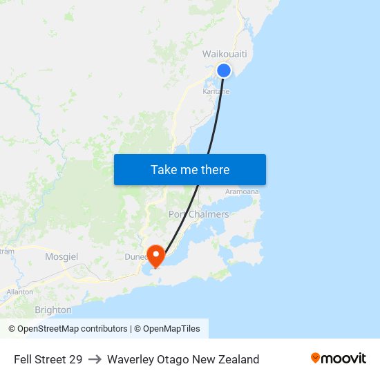 Fell Street 29 to Waverley Otago New Zealand map