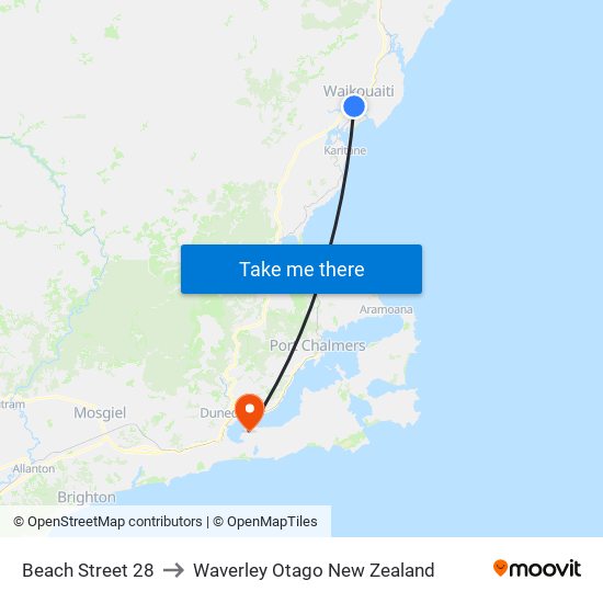 Beach Street 28 to Waverley Otago New Zealand map