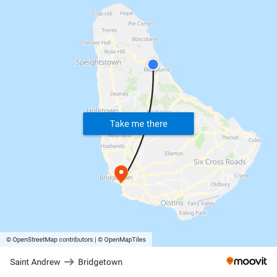 Saint Andrew to Bridgetown map
