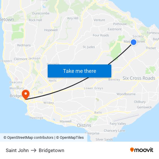 Saint John to Bridgetown map