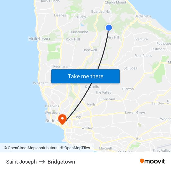 Saint Joseph to Bridgetown map