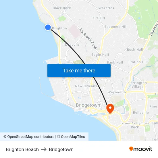 Brighton Beach to Bridgetown map
