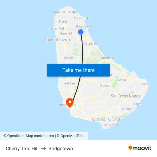 Cherry Tree Hill to Bridgetown map