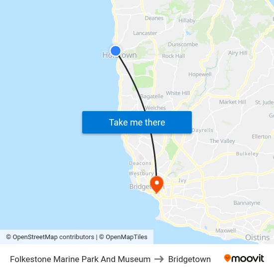 Folkestone Marine Park And Museum to Bridgetown map