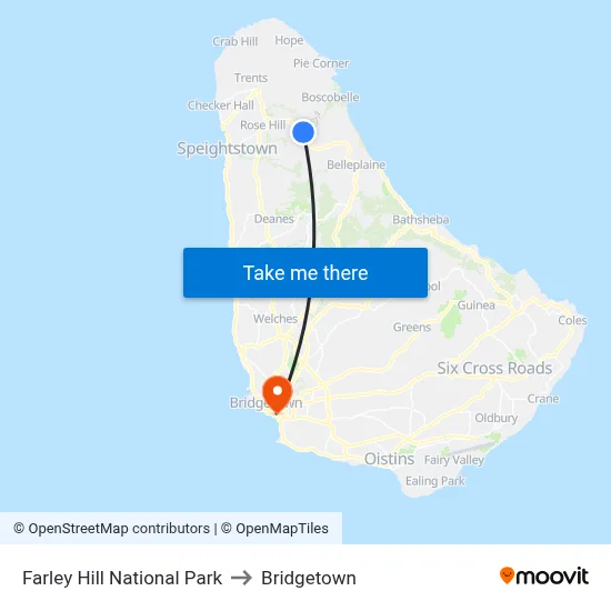 Farley Hill National Park to Bridgetown map