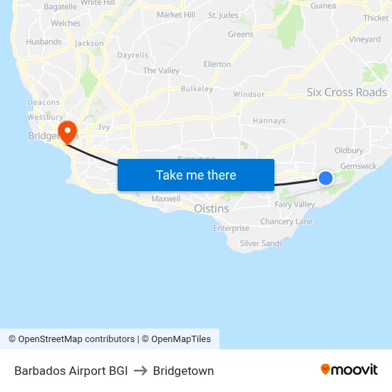 Barbados Airport BGI to Bridgetown map