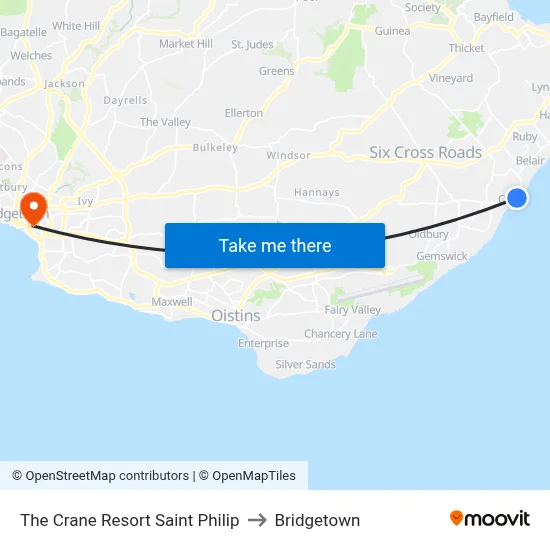 The Crane Resort Saint Philip to Bridgetown map