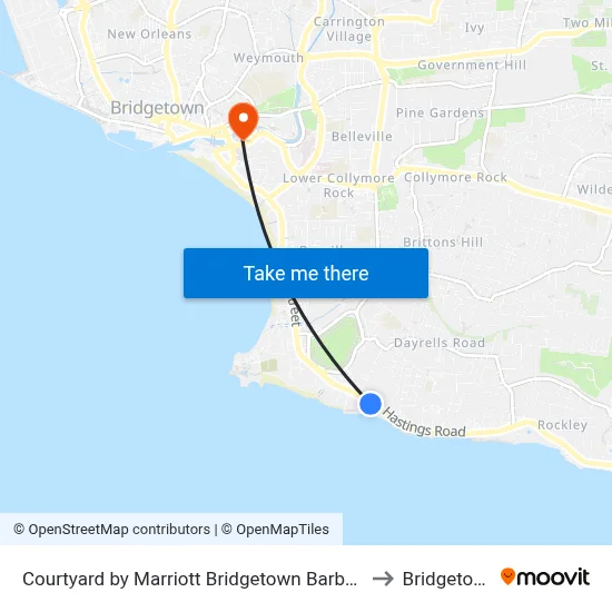 Courtyard by Marriott Bridgetown Barbados to Bridgetown map