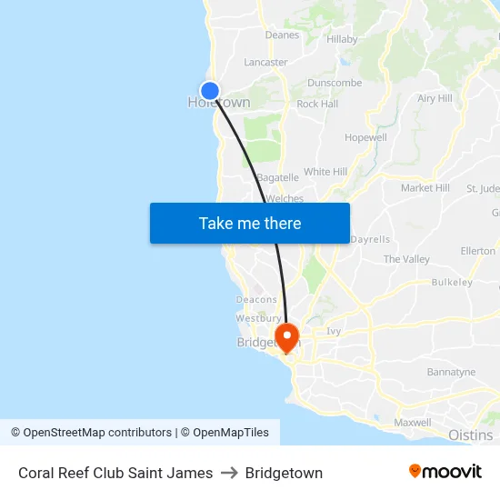 Coral Reef Club Saint James to Bridgetown map