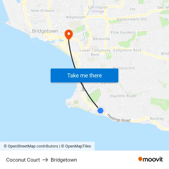 Coconut Court to Bridgetown map