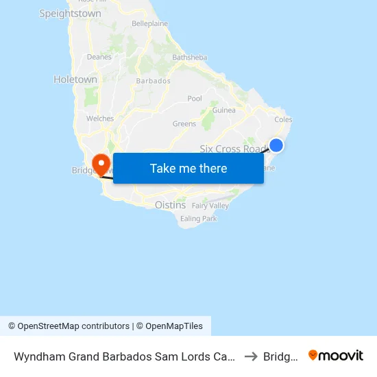Wyndham Grand Barbados Sam Lords Castle All Inclusive Resort to Bridgetown map