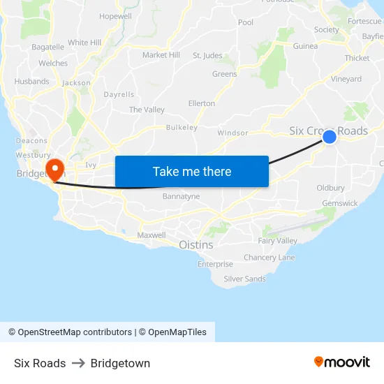 Six Roads to Bridgetown map