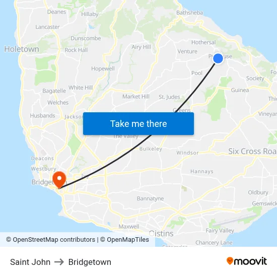 Saint John to Bridgetown map