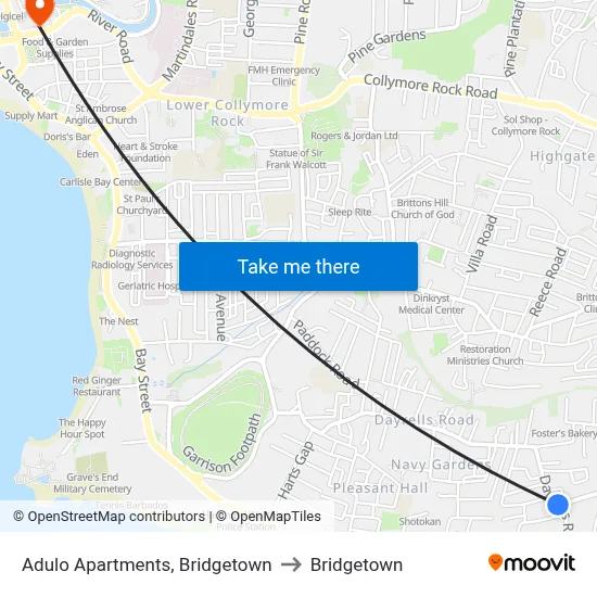 Adulo Apartments, Bridgetown to Bridgetown map