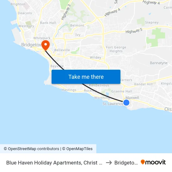 Blue Haven Holiday Apartments, Christ Church to Bridgetown map