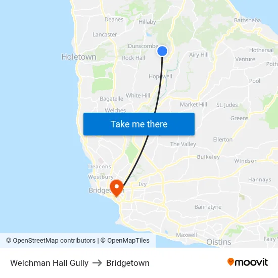 Welchman Hall Gully to Bridgetown map