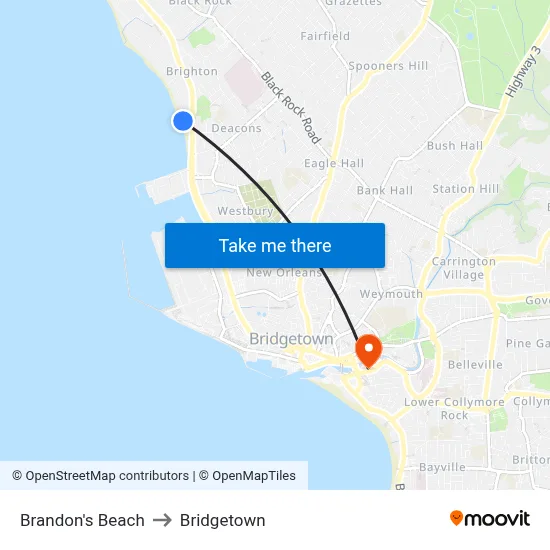 Brandon's Beach to Bridgetown map