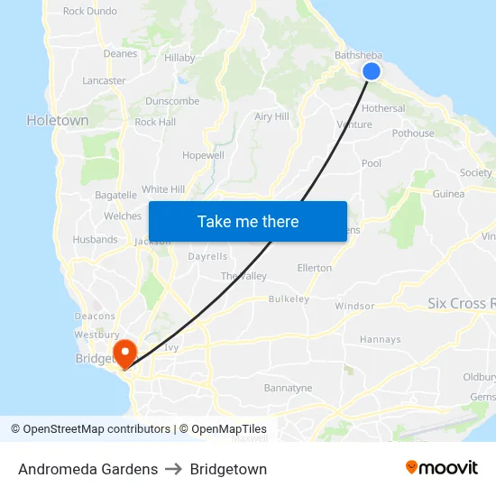 Andromeda Gardens to Bridgetown map