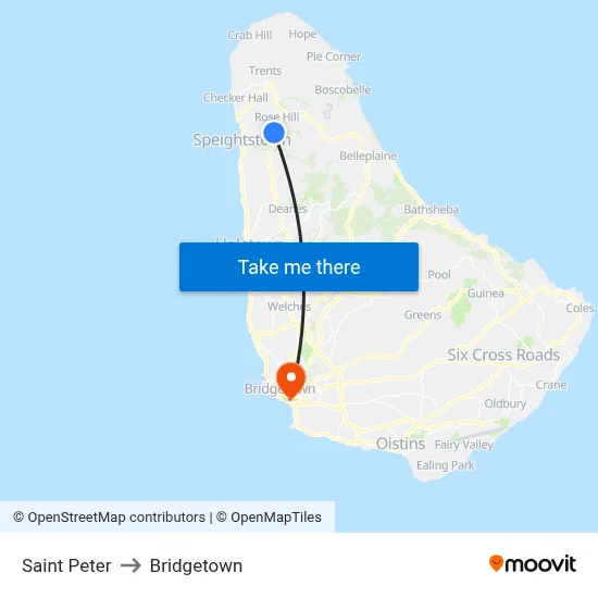 Saint Peter to Bridgetown map