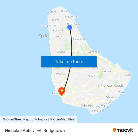 Nicholas Abbey to Bridgetown map