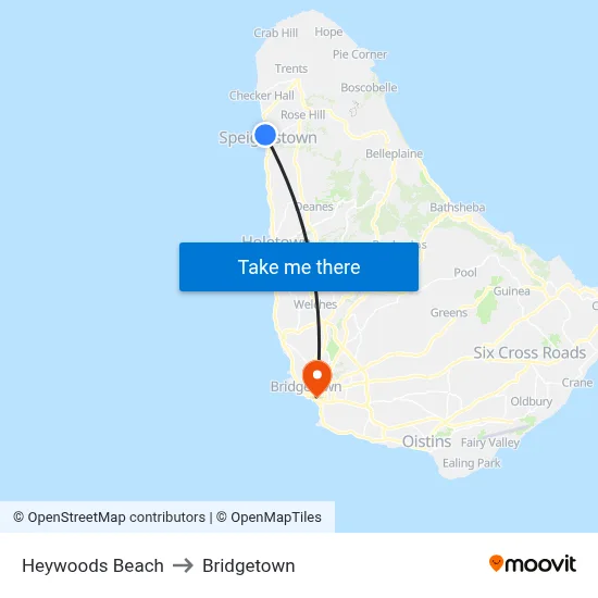 Heywoods Beach to Bridgetown map