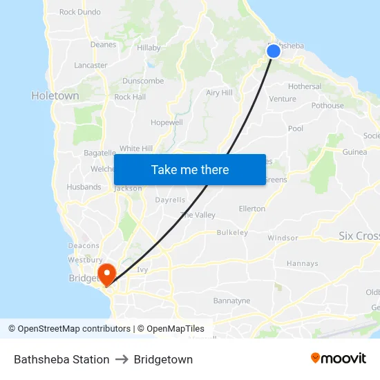 Bathsheba Station to Bridgetown map