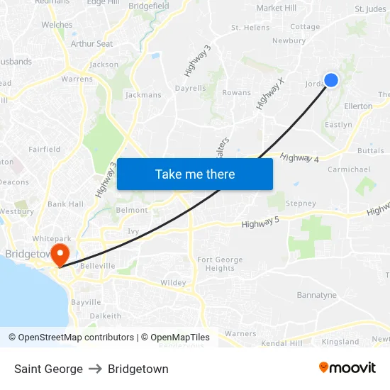Saint George to Bridgetown map