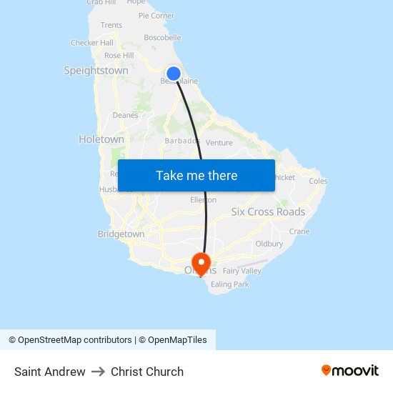 Saint Andrew to Christ Church map