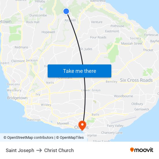 Saint Joseph to Christ Church map