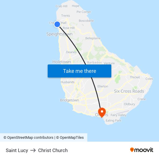 Saint Lucy to Christ Church map