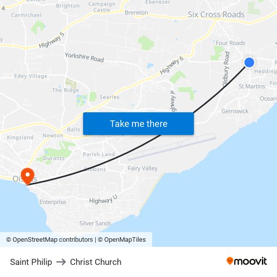 Saint Philip to Christ Church map