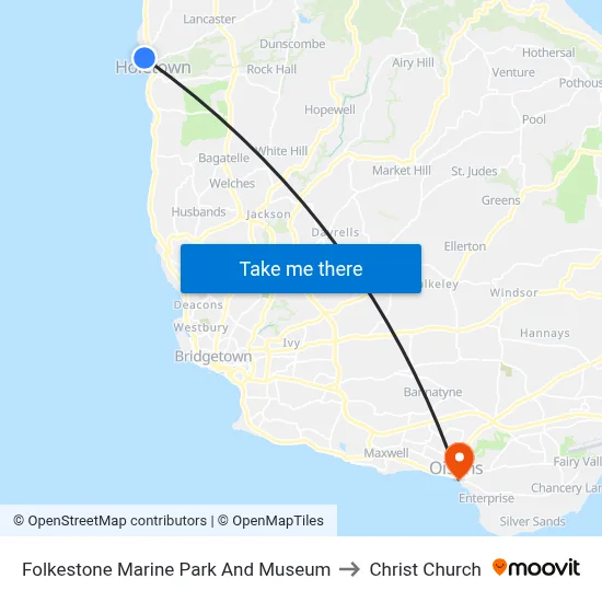 Folkestone Marine Park And Museum to Christ Church map