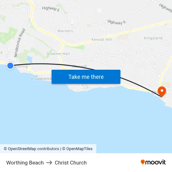 Worthing Beach to Christ Church map
