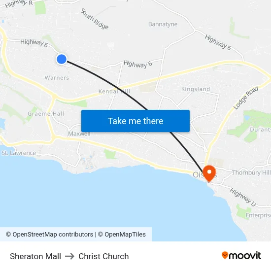 Sheraton Mall to Christ Church map