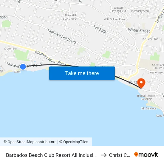 Barbados Beach Club Resort All Inclusive Christ Church to Christ Church map