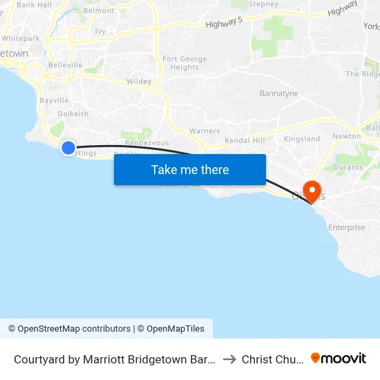 Courtyard by Marriott Bridgetown Barbados to Christ Church map