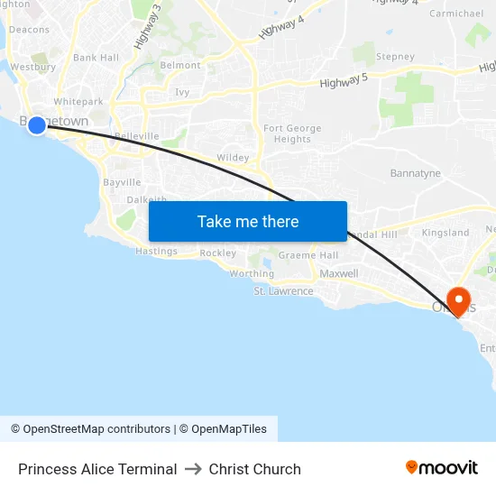 Princess Alice Terminal to Christ Church map