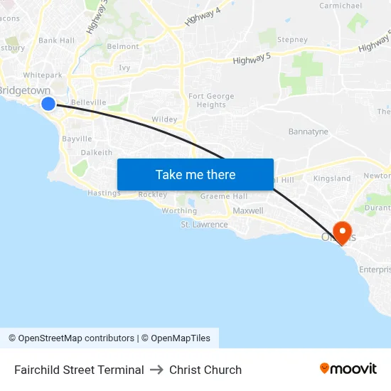 Fairchild Street Terminal to Christ Church map