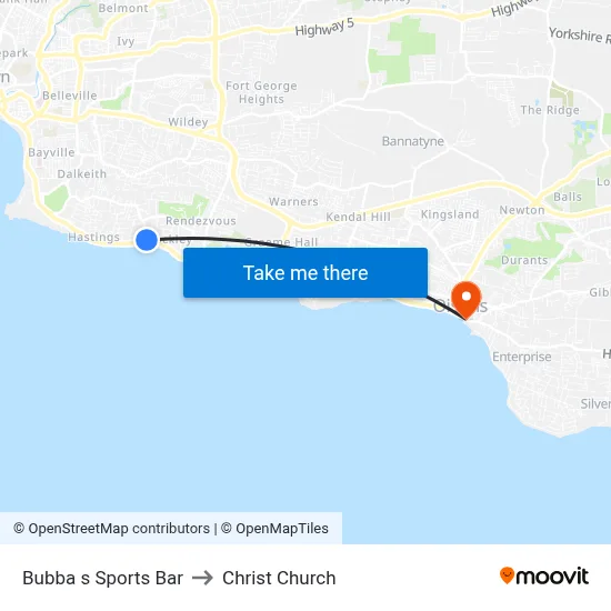 Bubba s Sports Bar to Christ Church map