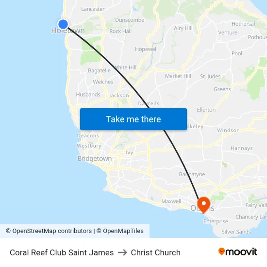 Coral Reef Club Saint James to Christ Church map