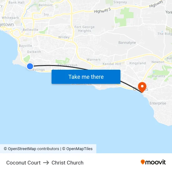Coconut Court to Christ Church map